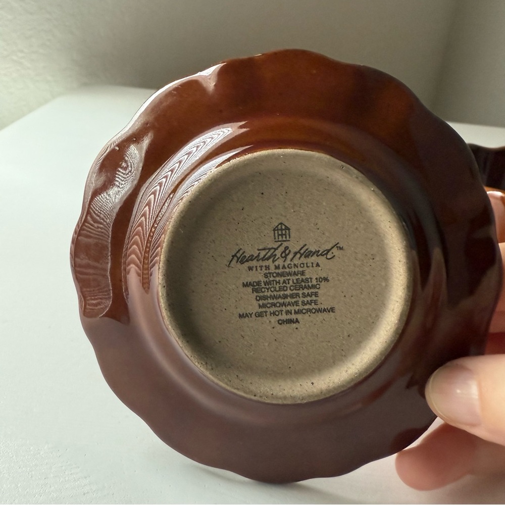 Hearth & Hand 5oz Scalloped Stoneware Espresso Tea Cup Brown, Fall Autumn 2025 - Picture 5 of 7